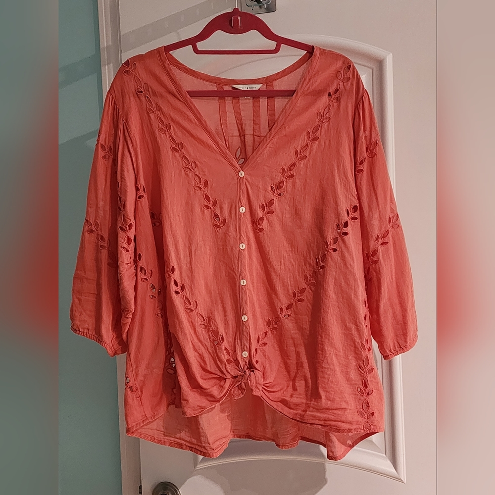 Lucky Brand eyelet blouse plus size
